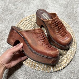 Steve Madden Vtg Y2K Wooden Clogs Chunky Heels Platform Braided Leather Brown 7